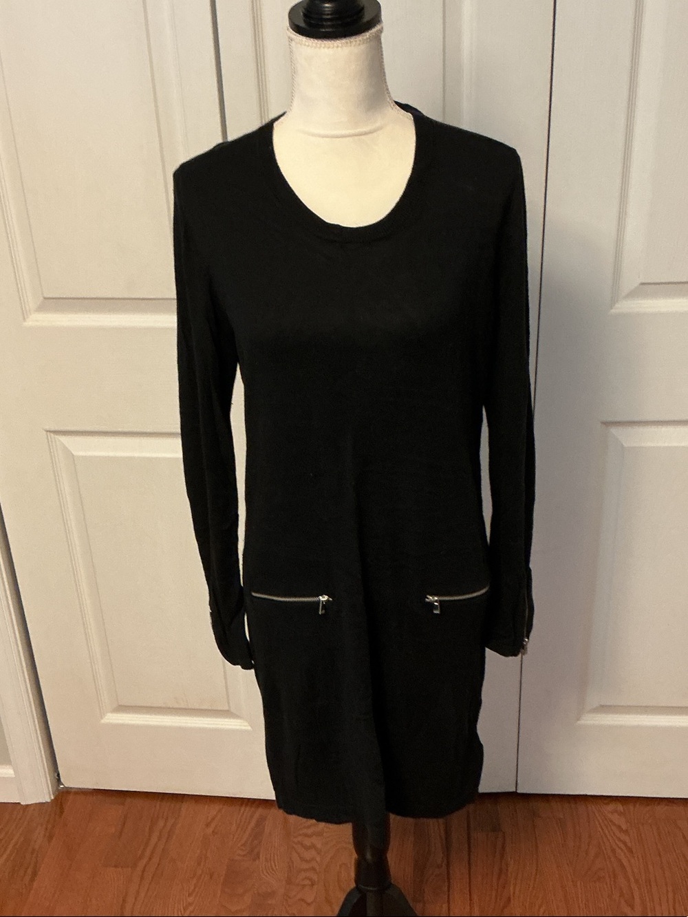 MICHAEL Michael Kors Black Long-Sleeve Knit Dress with Zip Pocket Details